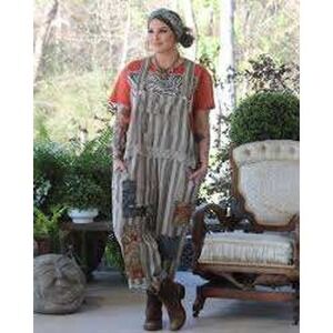 Jaded Gypsy Boho Striped Patchwork Overalls Crochet Lace Grey White Women